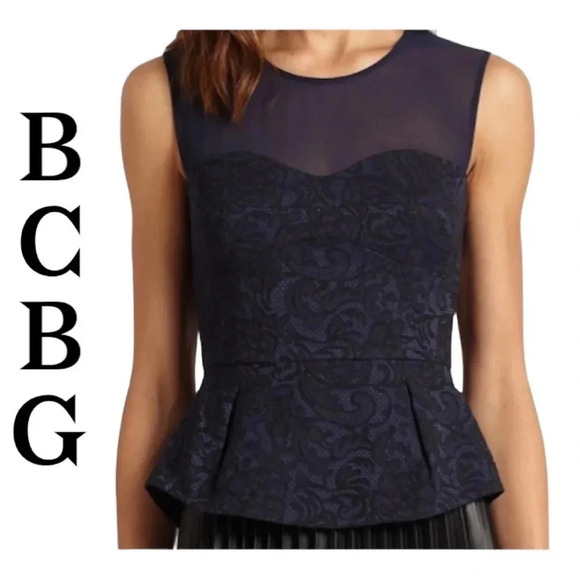 BCBGMaxAzria Noemi Corset Peplum Blouse in Dark Navy size S - Picture 1 of 14